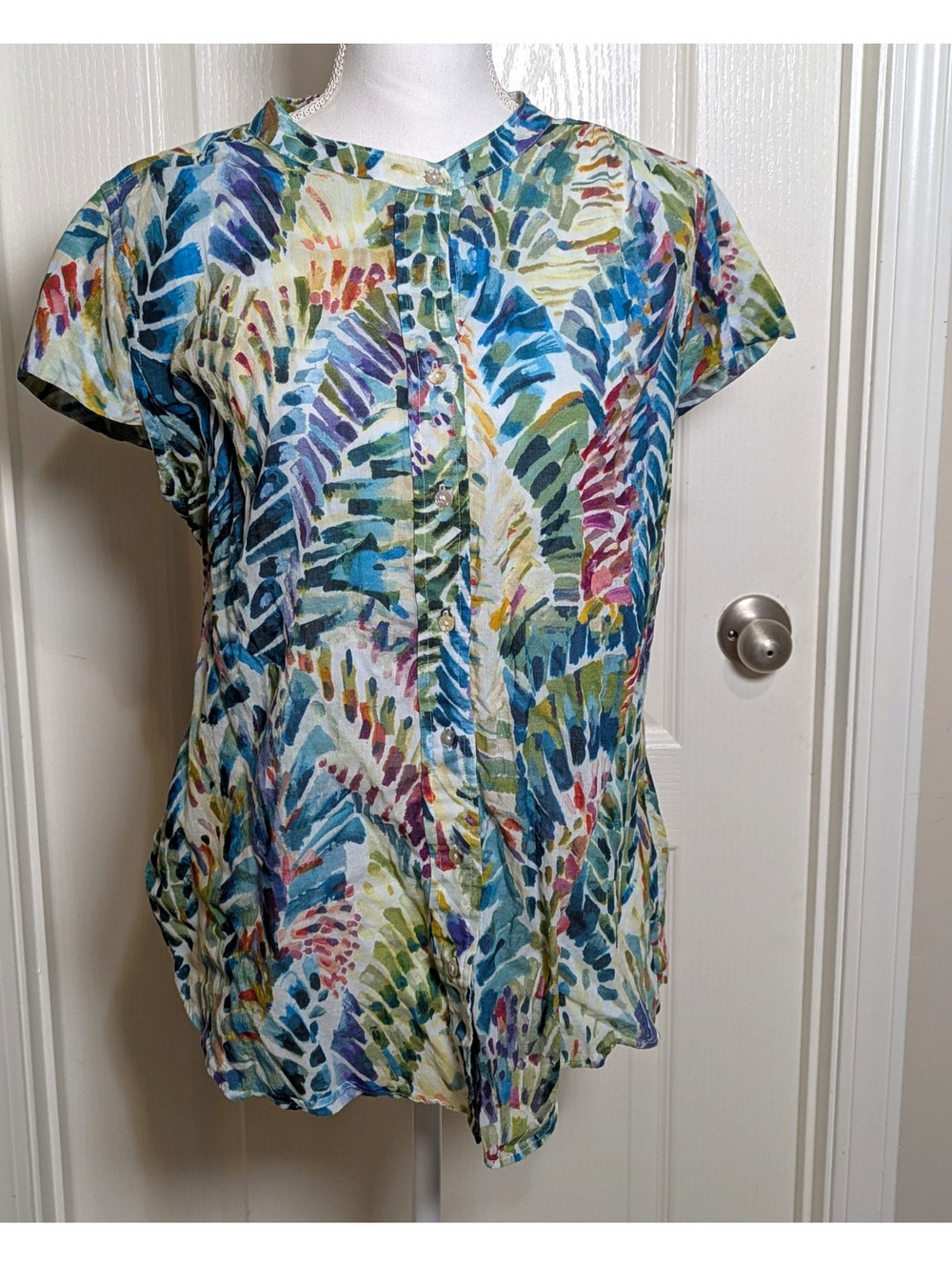 Soft Surroundings Women's Multicolortunic Blouse Button Up Tank Top Under Large